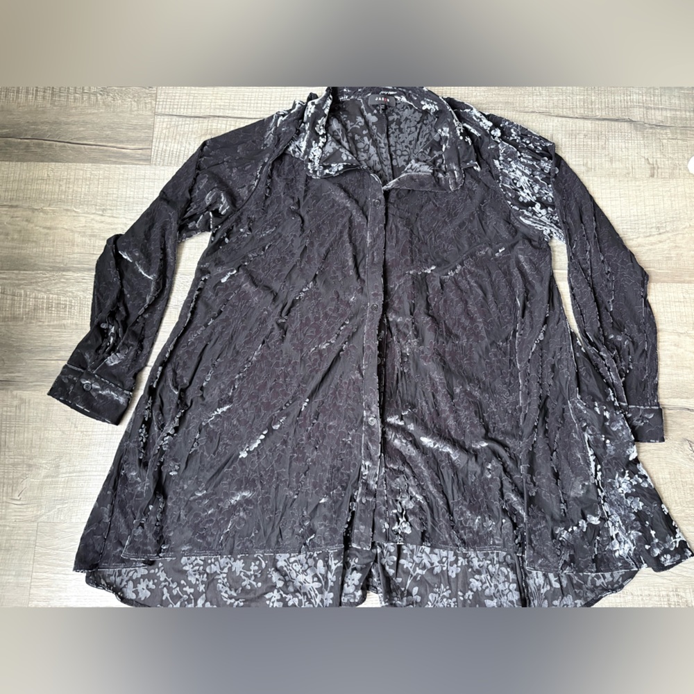Velvet Blouse Top Dusty blue gray black Grunge 90s Style Romantic Boho